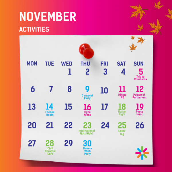The calendar of ESN Bucharest in november